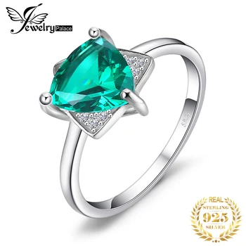 JewelryPalace Trekant 1.6 ct Simulert Emerald 925 Sterling Sølv Forlovelsesring for Kvinner Uttalelse Gemstone Fine Smykker