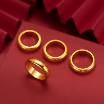 HOYON Ren 24k gult gull belegg ring for menn og kvinner classic glanset for brude par bryllup band smykker