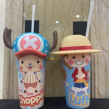 Anime Ett Stykke Luffy Chopper Cola Melk Vann Kopper stråhatt Bøtte Popcorn Kawaii Plast Kreativitet Høy Kapasitet for Utendørs