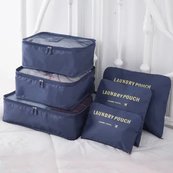 Nylon Pakking Kube Reise Bag-Systemet Slitesterk 6 Stykker Satt Stor Kapasitet Poser Unisex Klær Sortering Organisere Engros