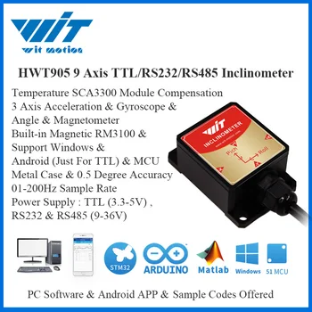 WitMotion HWT905 Høy Nøyaktighet På 0,05 ° Militær-Grade-Sensor Inklinometer 9 Aksen AHRS Sensor Vanntett IP67 & Anti-vibrasjon
