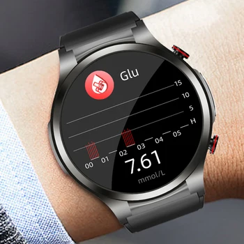 Nytt Blod Glukose Smart Watch Menn EKG PPG Blodtrykk Kroppen Temperatur Overvåking Smartwatch IP67 Vanntett Fitness Tracker