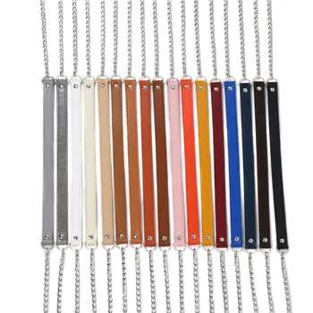 120cm Erstatning Skulder Crossbody-Veske Stropp Sort PU Skinn Håndtak med Sølv Metall Kjeder Messenger Kjede Bag Belte For DIY