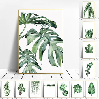 Tropisk Plante Nordiske Plakat Hjem Dekorasjon Skandinaviske Grønne Blader Dekorativt Bilde Moderne Wall Art Lerret Maleri
