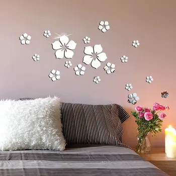 18Pcs 3D Akryl Blomst Speil wallstickers Selvklebende Mosaikk Fliser Klistremerke Dekaler For Hjem Soverom Stue Innredning