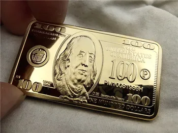USA 100 Dollar Bullion 24k Gull Bar i Amerikansk Metal Mynt Golden Barer USD Samling Gave
