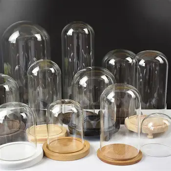 Glass Dekke Dome Blomst Bell Jar Cloche Gjennomsiktig Skjerm Sak For Base Stå Bestill Kupler Stearinlys Tabell Midtpunktet Jul