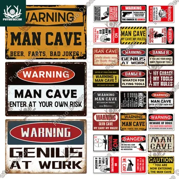 Putuo Innredning Mann Hule Metall Tegn Vintage Tinn Tegn Morsomme Advarsel Mine Regler Forsiktig for Puben Club Mann Cave Spill Rom Vegg Innredning