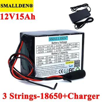 12V 15ah 18650 lithium Oppladbart batteri 11.1 V 15000mAh med PCB For lyskebrokk lampe,forsterkere, overvåking+12,6 V 3A-Lader
