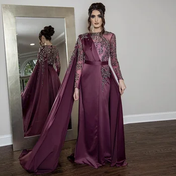 Sharon Sa Burgund Lang arabisk Kvelden Kjoler med Cape Ermet Luksus Dubai Muslimske Formell Kjole for Kvinner Bryllup SS276