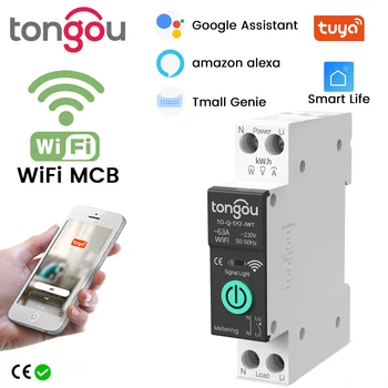 TUYA Smart WiFi MCB effektbryter med Strøm Måling og Trådløs Kontroll (1-63A) for Overstrøm og Underspenning Beskyttelse