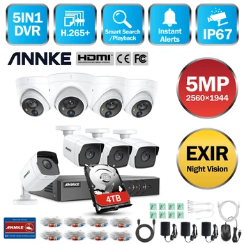 ANNKE 5MP Sikkerhet Kameraet System H. 265+ DVR Overvåking med 4X/8X 5MP PIR Utendørs Kameraer IP67 Vanntett Security Kit Hvit