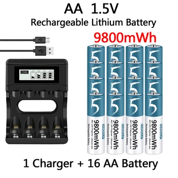 AA Batteri 1,5 V Oppladbart Polymer Lithium-ion-Batteri AA Batteri til fjernkontrollen musen vifte Elektrisk leketøy med USB-lader