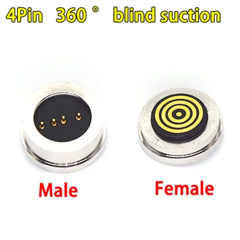 1set 4Pin 360 ° blind inntaks-Vanntett Magnet Sug Våren Pogo Pin Connector Mann Kvinne Probe DC Lading Kontakt