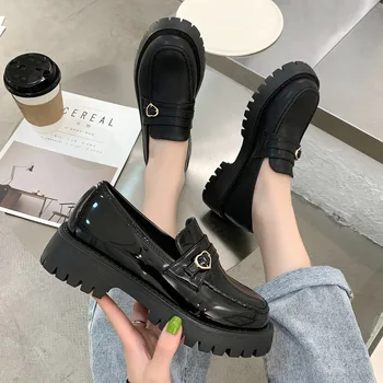 Sweet Lolita Mary Jane-Sko Kvinner er Solid Loafers Zapatos De Mujer 2022 Uformell Våren Black Gli på Rund Tå, Platform Lav Hæl