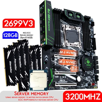 HUANANZHI X99 F8 Hovedkort Sett Med E5 2699 V3 CPU Prosessor og 128 gb ( 8 X 16G ) DDR4 ECC-RAM-Minne LGA 2011-3 Kit M. 2 NVME ATX