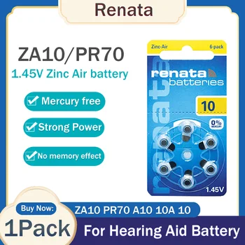 6pcs/1pack Opprinnelige Renata ZA10 PR70 A10 ZA 10 10A 10 1.45 V 105mAh Sink-Luft batterier Til høreapparat Audiphone Knappen Mynt Celler