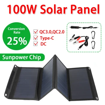 100W QC3.0 Rask Lading Monokrystallinske Solar Panel Sammenleggbar Pack Bærbar Solar System Kit Solceller Beredskap Lading Ruten