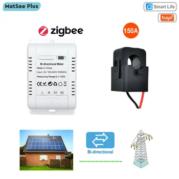 Solar PV Toveis toveis ZigBee-Energien Meter med Klemme Gjeldende Sensor Tuya Smart App KWh Overvåke Automatisering 110V 240VAC