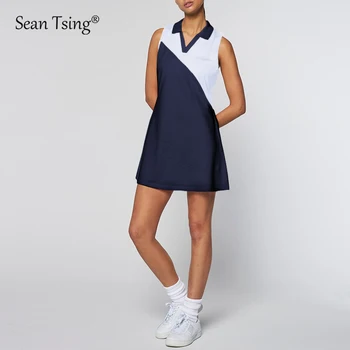 Sean Tsing® Tennis Kjoler Kvinner Ermeløs Turn-Down Krage Vigentino Golf, Badminton, Trening Kjole med Sikkerhet Shorts