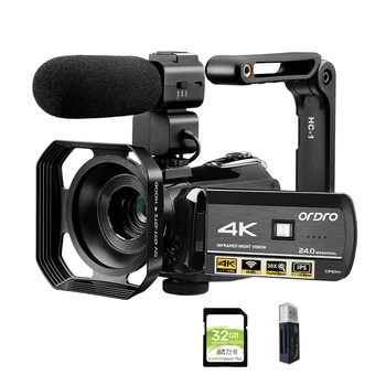 Videokamera Digital Video Kamera Ordro AC3 4K-Infrarødt nattsyn Camara Filmadora Profesjonell Youtuber Vlogging
