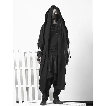 ARENS Techwear Goth-Coat Menn Windbreaker Gotiske Hip Hop Harajuku Mørke Slitasje Lang Cardigan Menn Svart Japansk Streetwear