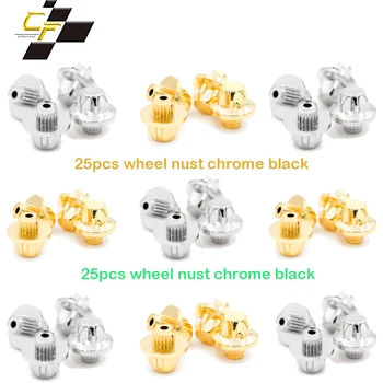 25pcs 14mm Bil hjulmutterne For Universell Rim Cap Lip Skru Bolt Dekk Dekorasjon Erstatning Eksternt Tilbehør Gull Chrome