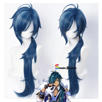Anime Parykker Genshin Innvirkning Kaeya Cosplay Menn 80cm Lange Blekk-blå Parykk Cosplay Kostyme varmebestandig Syntetisk Hår Peluca