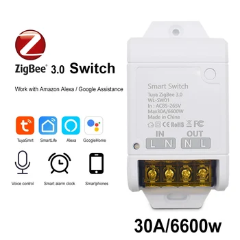 Tuya 20A 30A Zigbee Smart Switch DIY 2-veis Kontroll Stafett 6600W AC 85-250V Timer For Smart Livet Arbeidet Med Alexa Googles hjemmeside