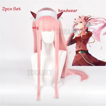 Anime DARLING i FRANXX 02 NULL TO Lange Parykk Cosplay Parykk rollespill Rosa Farge Cos Wig