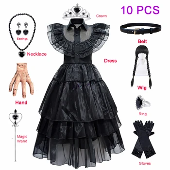 Onsdag Addams Birthday Party Halloween Kostyme For Kvinner 2023 Onsdag Kjole Gutt Jente Prinsesse Cosplay Kostyme Parykk Rekvisitter