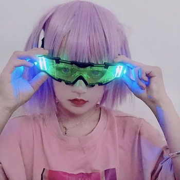 Japan Harajuku Anime Briller LED Shiner Super Kule Vernebriller Cosplay Fremtiden Maskiner Harajuku Natt