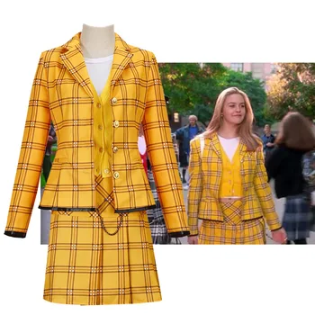 Cher Horowitz Cosplay Voksen Gule Rutete Dress Uniformen Samme Film