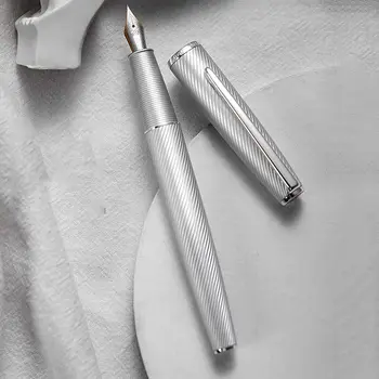 Hongdian A3-Pennen Metall Sølv-golden EF F Nibs Skriver Blekk Penn Business Office skolemateriell Aluminium Legering penner