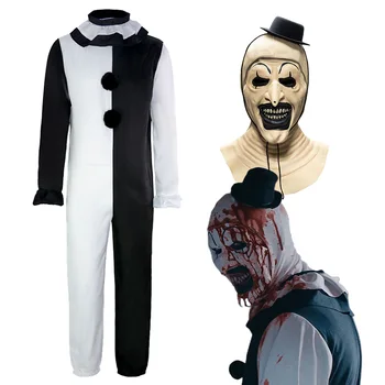 Art Klovn Cosplay Kostyme Terrifier 2 Cosplay Jumpsuit Klær Bodysuit Masker Passer Halloween Karneval Kostyme for Menn