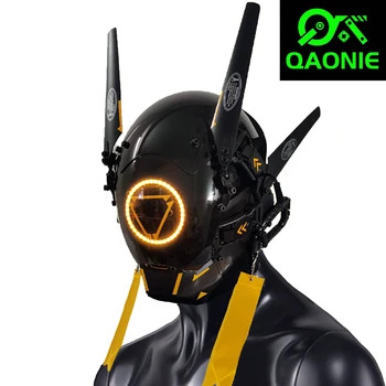 Cosplay Cyberpunk For Voksne Mekanisk Stil Maske Science Fiction Gul LED Lys Stripe Kul Teknologi Hjelm Ghostface Maske