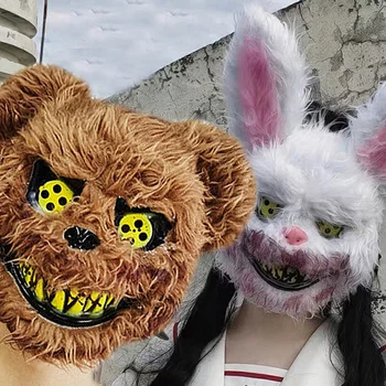 Halloween Blodig Kanin Horror Maske Plysj Bjørn Ferie Kostymer Prop Den Purge Cosplay Carnival Utføre Kostyme for Voksne Maske
