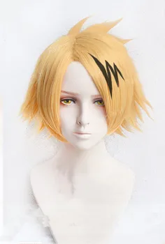Anime Helten Min Helt Akademia Denki Kaminari Parykker Kort Golden Varmebestandig Syntetiske Cosplay Parykker+ Wig Cap+ Svart Lightening