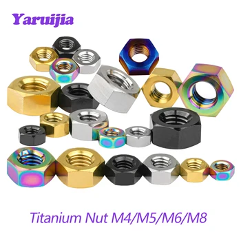 Yaruijia Titanium mutter M4/M5/M6/M8 Hex Nut for Sykkel Motorsykkel Bil Båt Luftfart Ti Legering GR5