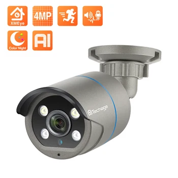 Techage 4MP PoE IP-Kamera Utendørs Vanntett Hjem Sikkerhet Kameraet P2P-Video-Overvåking Opptak av Lyd for H. 265 CCTV System