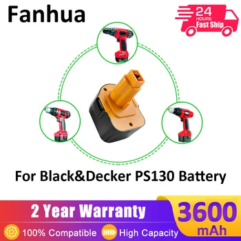 Fanhua 12V 3600mAh NiMH PS130 for Black&Decker Verktøyet Strøm Batteriet Firestorm Utskiftbare PS130A A9275 A9252 HP331 HP331K HP331K-2