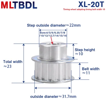 XL 20T Timing Trinse 11mm Bredde 4/5/6/6.35/7/8/10/12/12.7/14/15/16mm Hull 5,08 mm pitch Automat Gear-Toothed remskiven