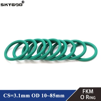 10pcs FKM O-Ringen CS 3.1 mm OD 10 ~ 85mm Tetning Tetning Isolasjon Olje Høy Temperatur Motstand Fluor Gummi O-Ring Grønn