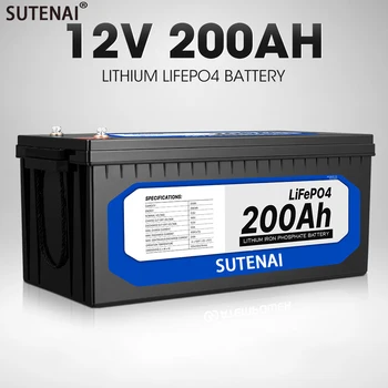 12V 200Ah LiFePO4-Batteriet er Innebygd i BMS Litium-Jern-Fosfat Celle For BOBIL-og Campingvogner, Golf Cart Off-Road Off-Grid Solar Med Lader