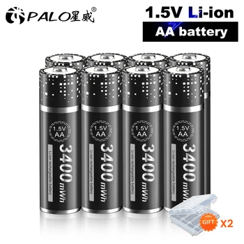 PALO 1,5 V AA-batterier Lithium Oppladbart Batteri 3400mWh Langvarig Sort-Li-ion-2A Batterier for Enheter med Høy Ytelse