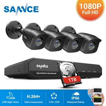 SANNCE 8CH HD 108P CCTV System 1080P Utgang CCTV DVR 1080P overvåkingskameraer IR natt Vanntett Overvåking kit