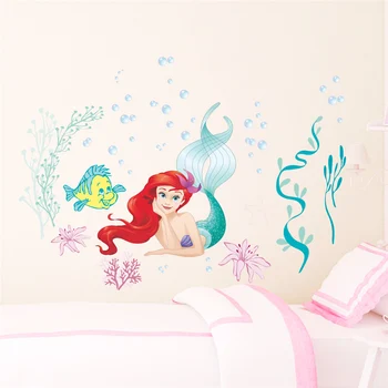 Ariel Princess Mermaid Under Vann Boble Wall Sticker For Bad Kids Room Hjem Dekorasjon Diy Anime-Filmen Wall Art Dekaler