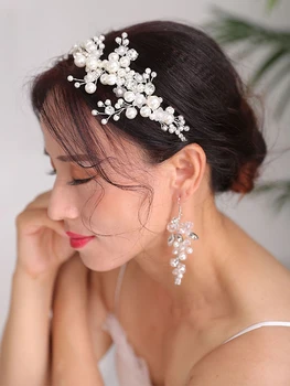 Bridal Frisyrer Smykker Sett Bøyle øreringer i Sølv Tiaraer Krone Ren Brud Fascinators hår tilbehør for kvinner bryllup