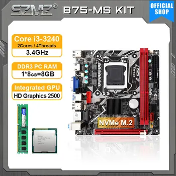 SZMZ LGA 1155 ITX B75-MS Hovedkort Kit med Core i3-3240-prosessor og 8 gb DDR3-Minne B75 placa mae Set