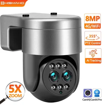 4K 8MP IP-Kamera WiFi to linser, 5X Zoom 2K Utendørs 4G SIM-PTZ Security Protection CCTV Video-Overvåking Auto Tracking Camhi